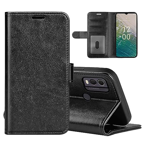 XFDSFDL® Schutzhülle für Nokia C22 (6,5 Zoll) Buchstil PU Lederhülle Links/Rechts Offen Flip Case mit Magnetverschluss Taschen Kartenfächern Brieftasche Ledertasche, Schwarz