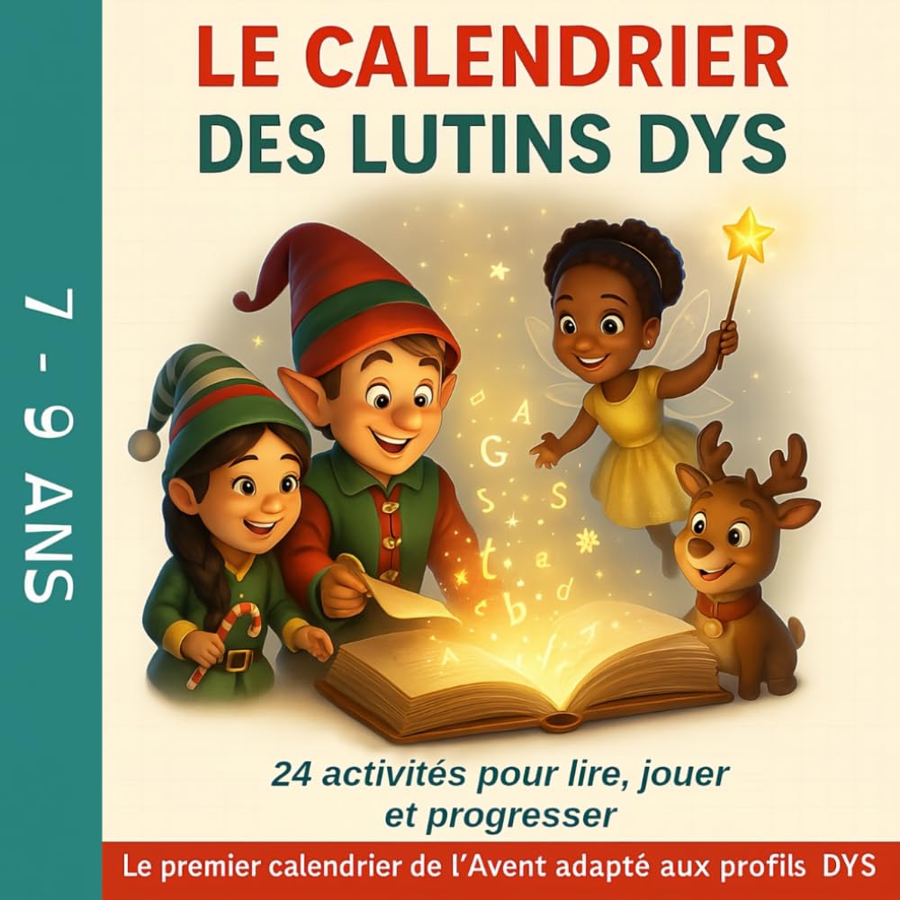 Le calendrier des lutins DYS: Calendrier de l’Avent ludique - Énigmes et jeux de Noël pour enfants DYS (dyslexie)