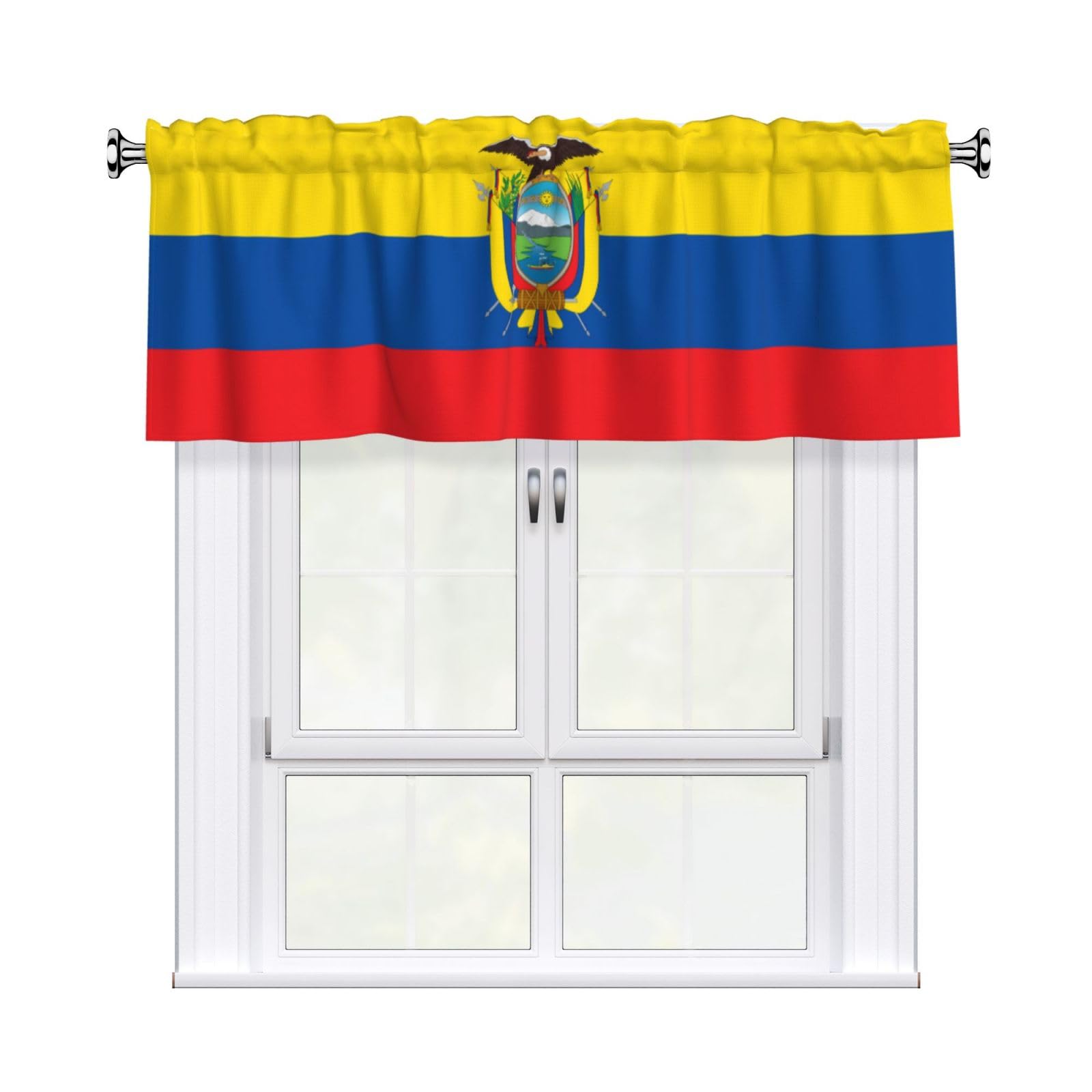 WHJDPP Flag of Ecuador Prints Curtain Valance 54x18 Inch - Peach Skin Window Cover with Printed Design, Filtering Light for Kitchen Decor