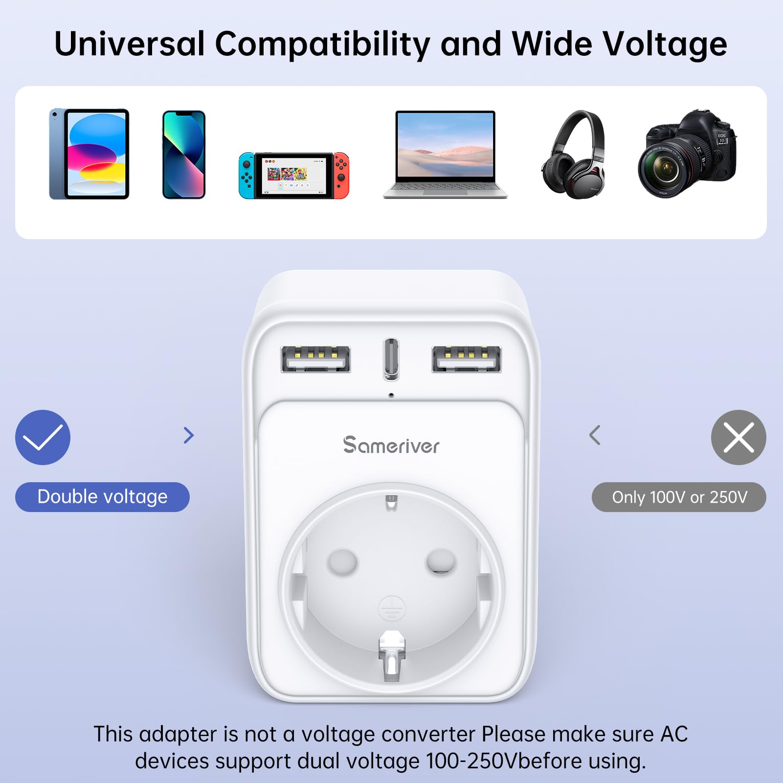 Adattatore Universale Da Viaggio USA-Europa 4 In 1 Con 2USB E 1USB-C (3A) - Presa Multipla Compatta Per Stati Uniti, Canada, Messico, Thailandia