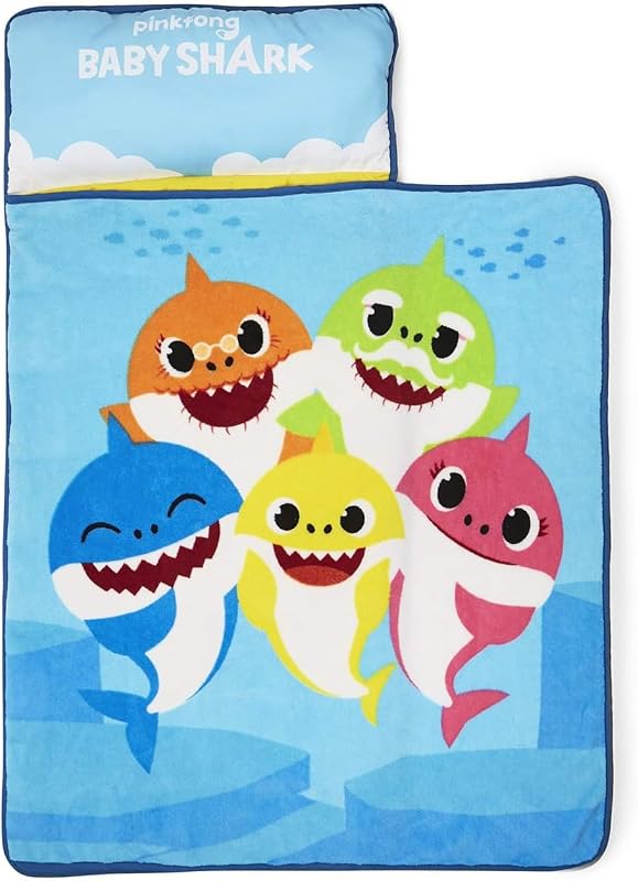 Baby Shark Nap-Mat - Includes Pillow and Plush Blanket – Great for Boys and Girls Napping at Daycare, Preschool, Or Kindergarten - Ages 3+
