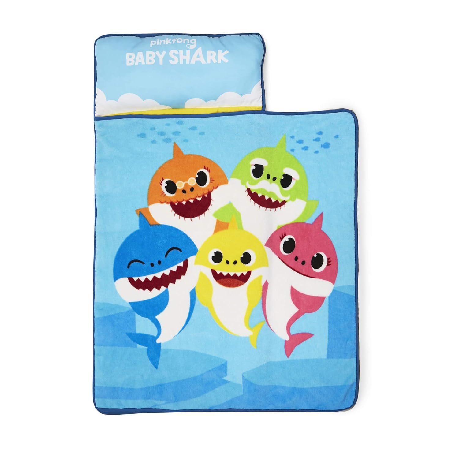 Baby Shark Toddler Nap-Mat - Includes Pillow and Plush Blanket – Great for Boys and Girls Napping at Daycare, Preschool, Or Kindergarten - Fits Sleeping Toddlers and Young Children