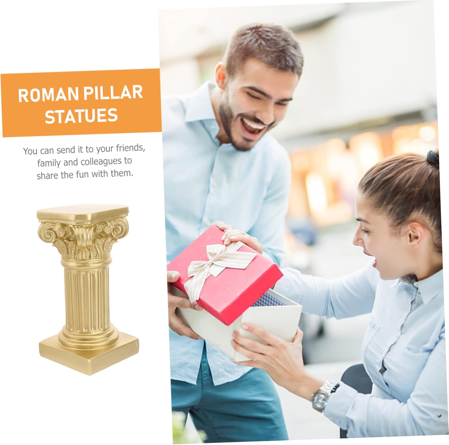 2Pcs Gold Roman Pillar Statues Large Resin European Style Decorative Ornaments for Home Garden Wedding Table Decor Photo Props Landscape Layout