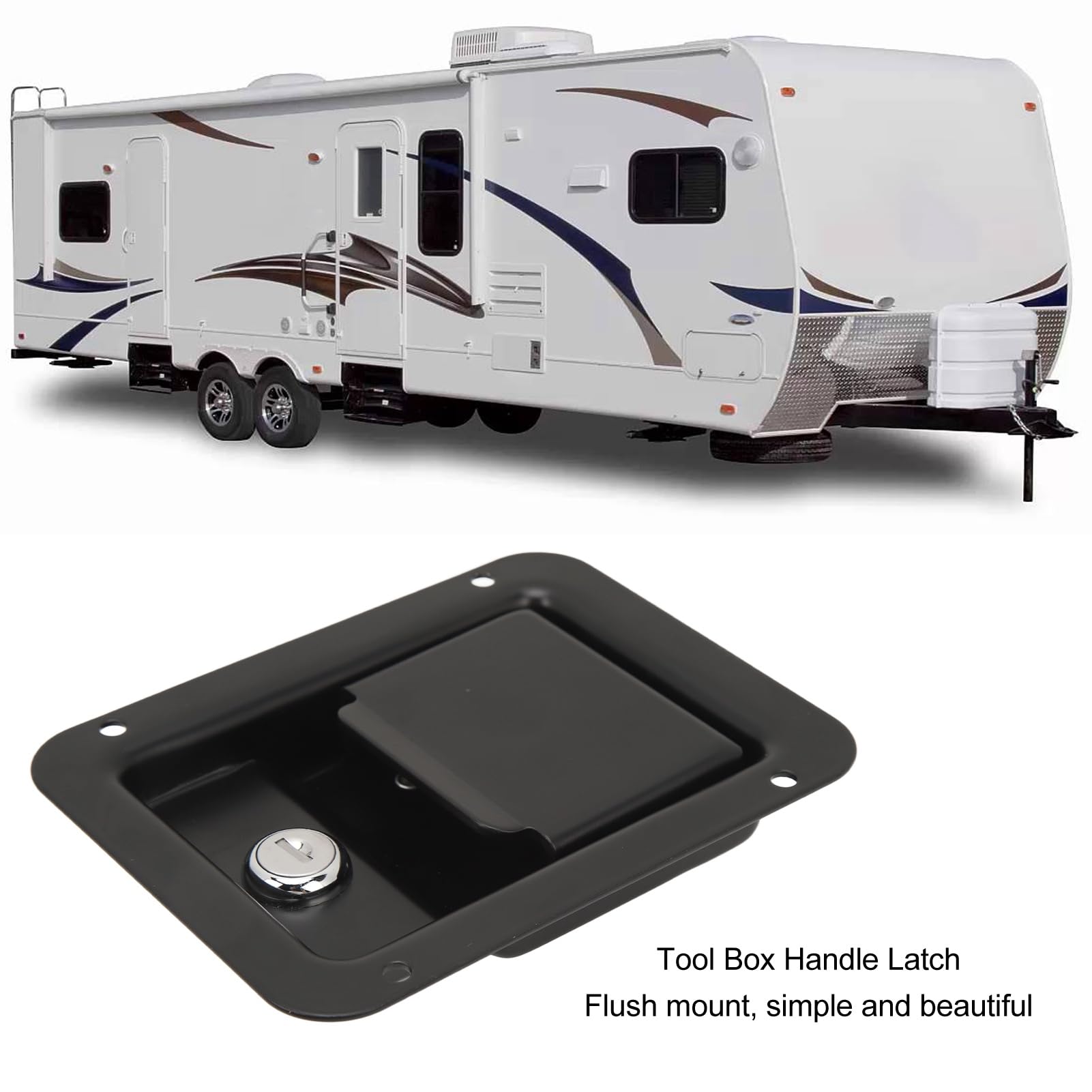 Trailer Paddle Lock, Black Toolbox Handle Latch with 2 Keys, Flush Mount Steel Construction Multifunction Heavy Duty - Image 2