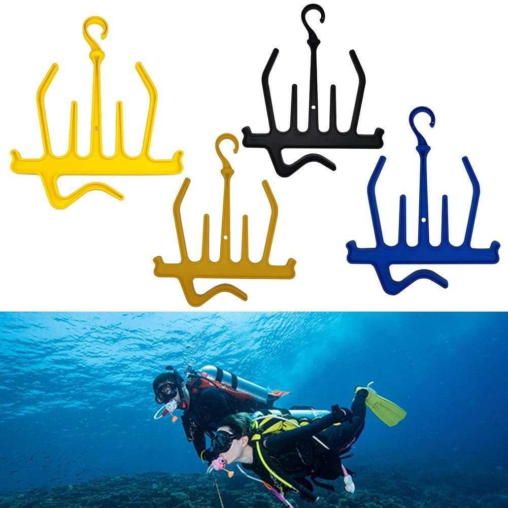 Percha para traje seco que ahorra espacio con gancho y cuatro ganchos adicionales para guardar traje de neopreno, traje seco, botas de buceo, aletas, esnórquel y (negro)