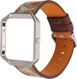 TryBest Leather Band Compatible with Fitbit Blaze, Sport Replacement Strap Leather Wrist Strap with Metal Frame Adjustable 5.5-8.0 inch for Women Girl Compatible with Fitbit Blaze