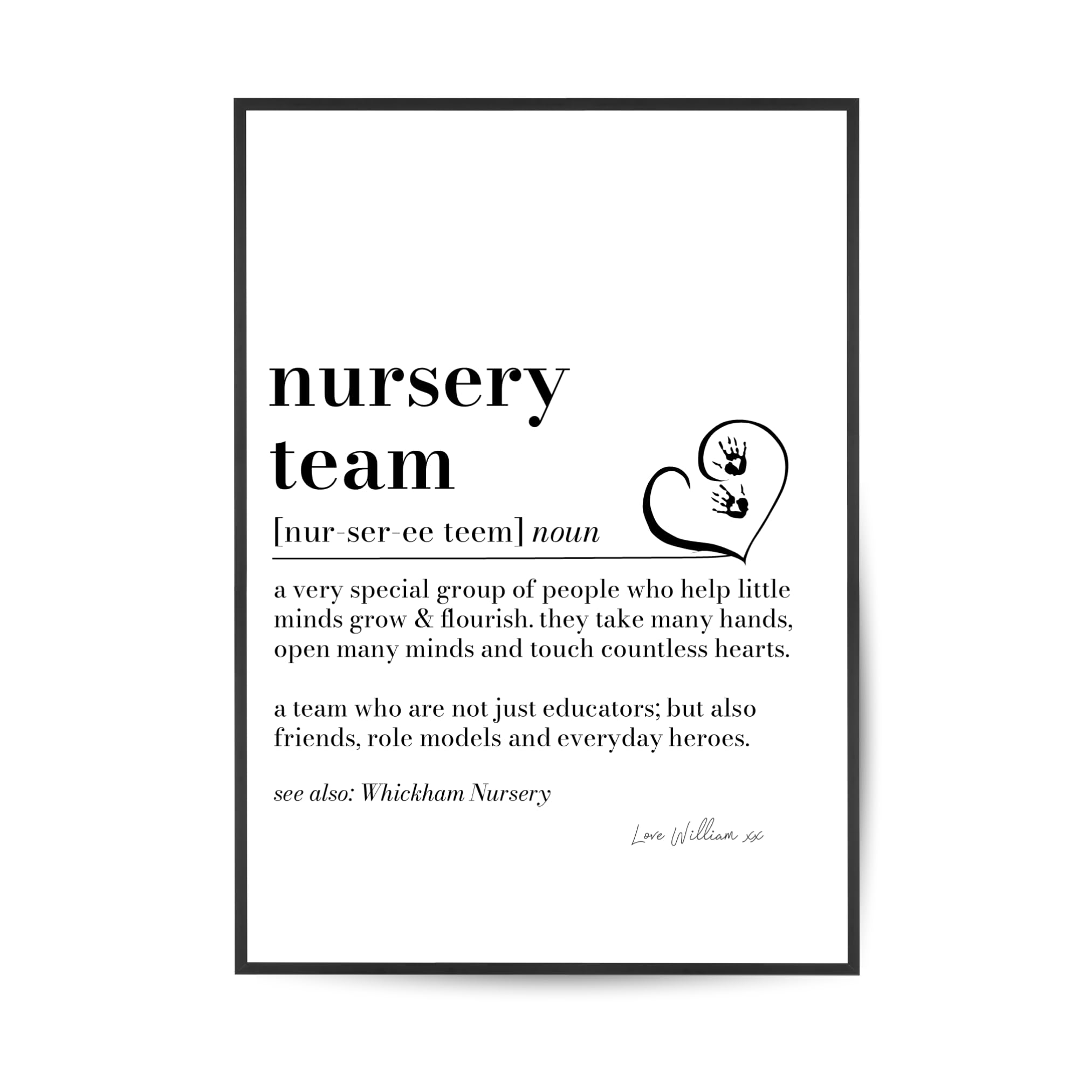 Personalised Nursery Team Definition Print, Childcare Staff Thank You Gift, Early Years Keepsake Wall Art Present (A4 Print Only)