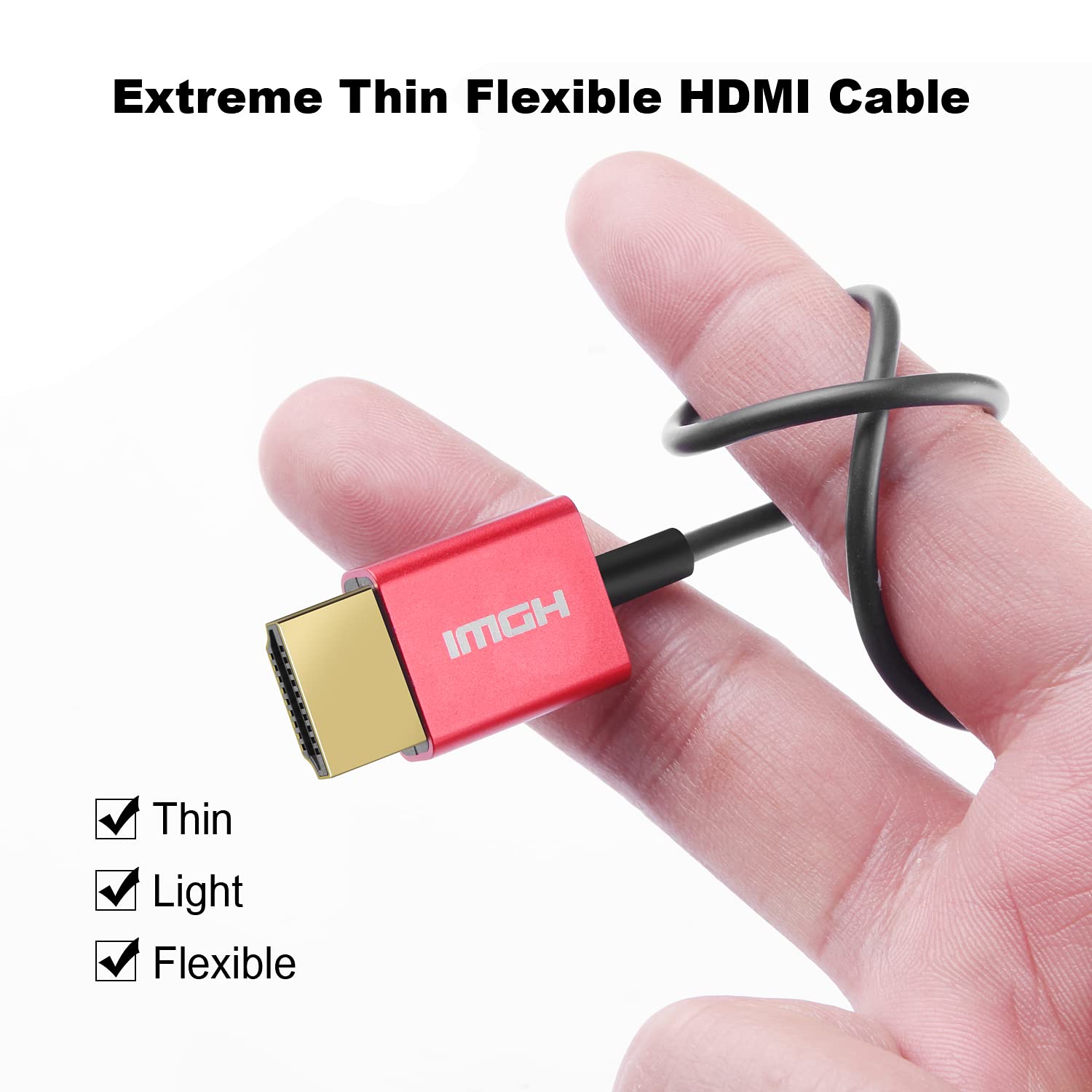 Micro HDMI 4K a HDMI 4.9 pies/1.5 m, ultra alta velocidad 48 Gbps, cable HDMI ultrafino Φ2.5 mm, 4K a 60Hz, compatible con cámara 7 6 5 A6000 A6300 B500 3 Pro y más, plata, blanco