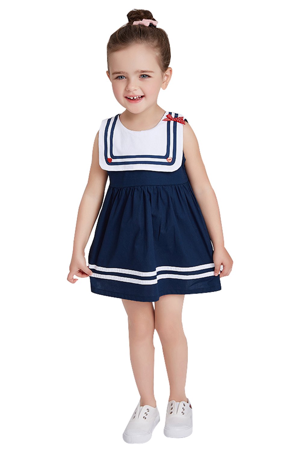 Ding Dong Baby Kid Girl Sleeveless Navy Striped Dress(5T)