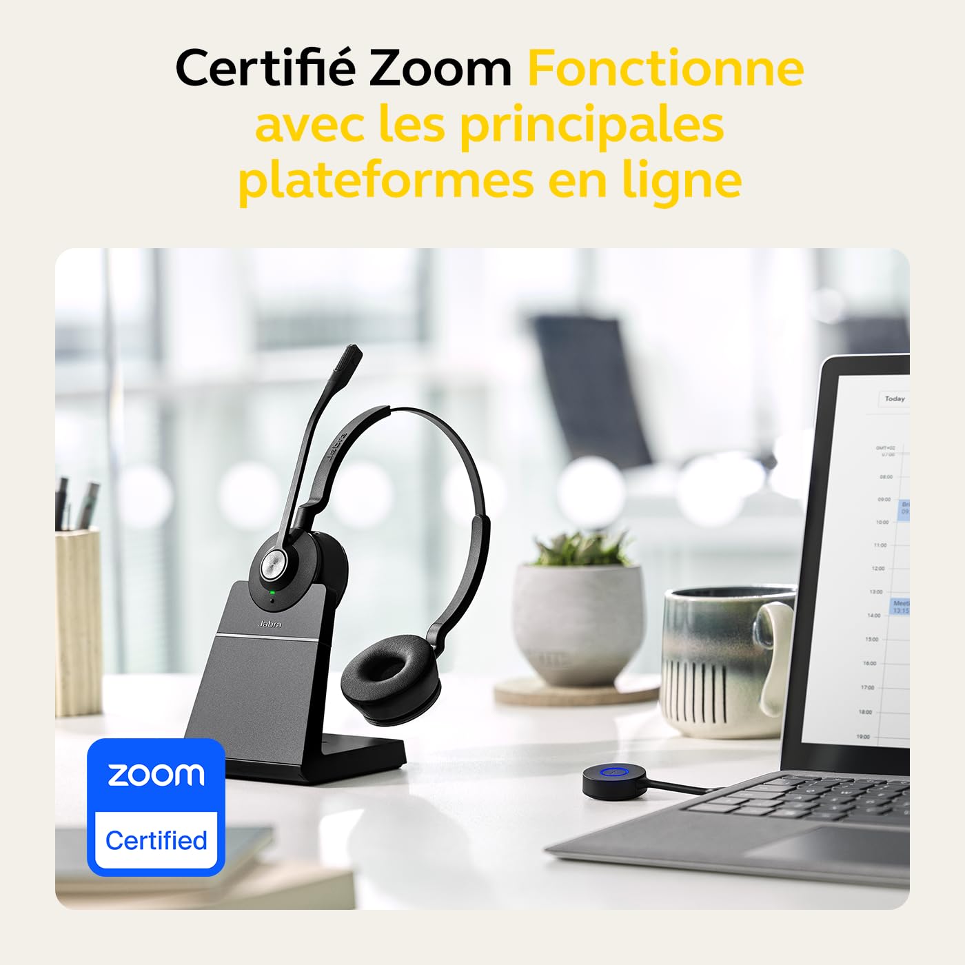 Jabra Engage 55 DECT-Stereo-Headset mit Ladestation – Geräuschunterdrückendes Mikrofon, lange Reichweite – Für Zoom & Google Meet – Schwarz (Generalüberholt)