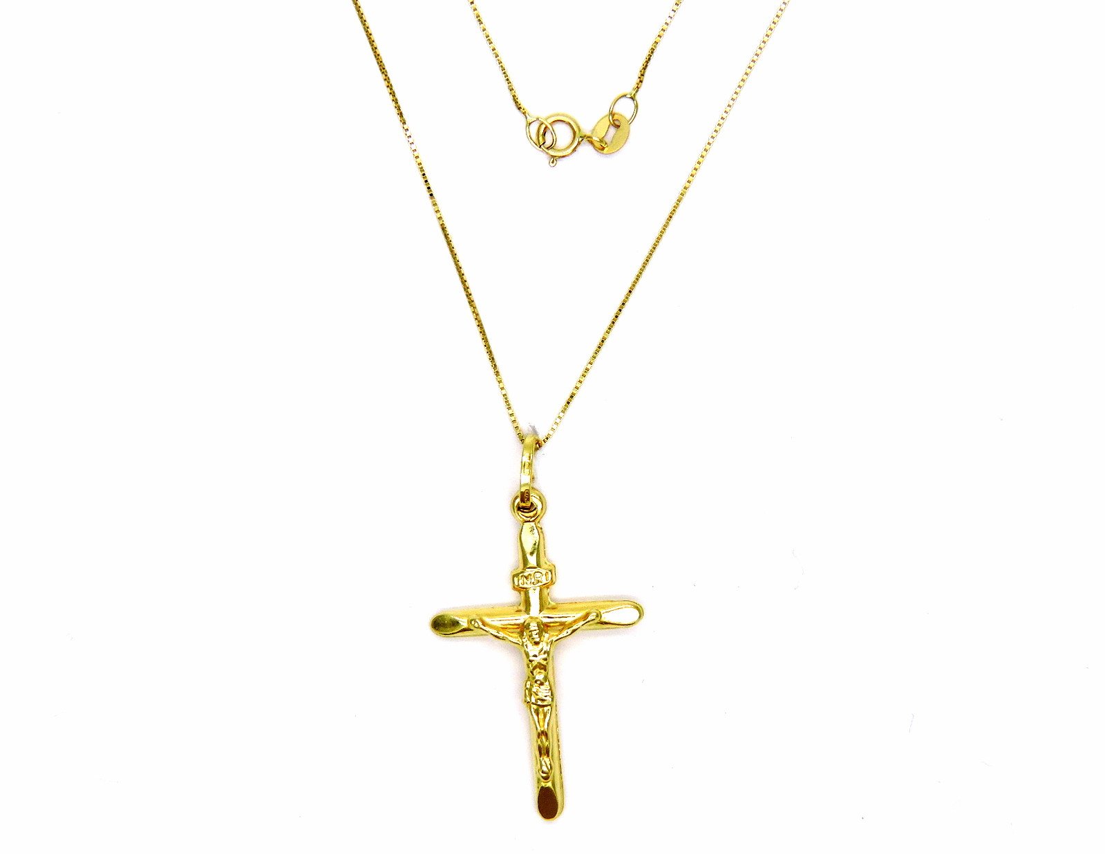 Collana in Oro Giallo 18kt (750) Catenina Veneta Croce Cristo Smussata Donna Ragazza Bambini