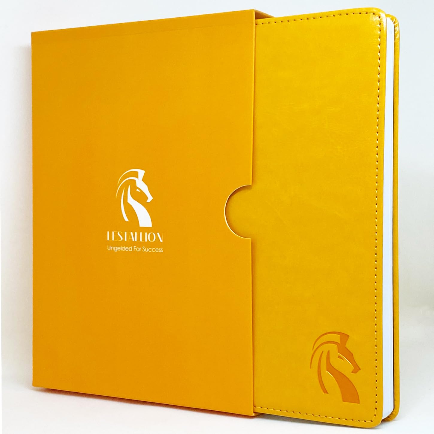 LeStallion LS2 Hardcover-Notizbuch, gelbes A5-Notizbuch zum Schreiben, 100 g/m², gebunden, gelbes Tagebuch, 216 perforiertes, liniertes Papier, Kunstleder-Tagebuch, liniert, fester Einband