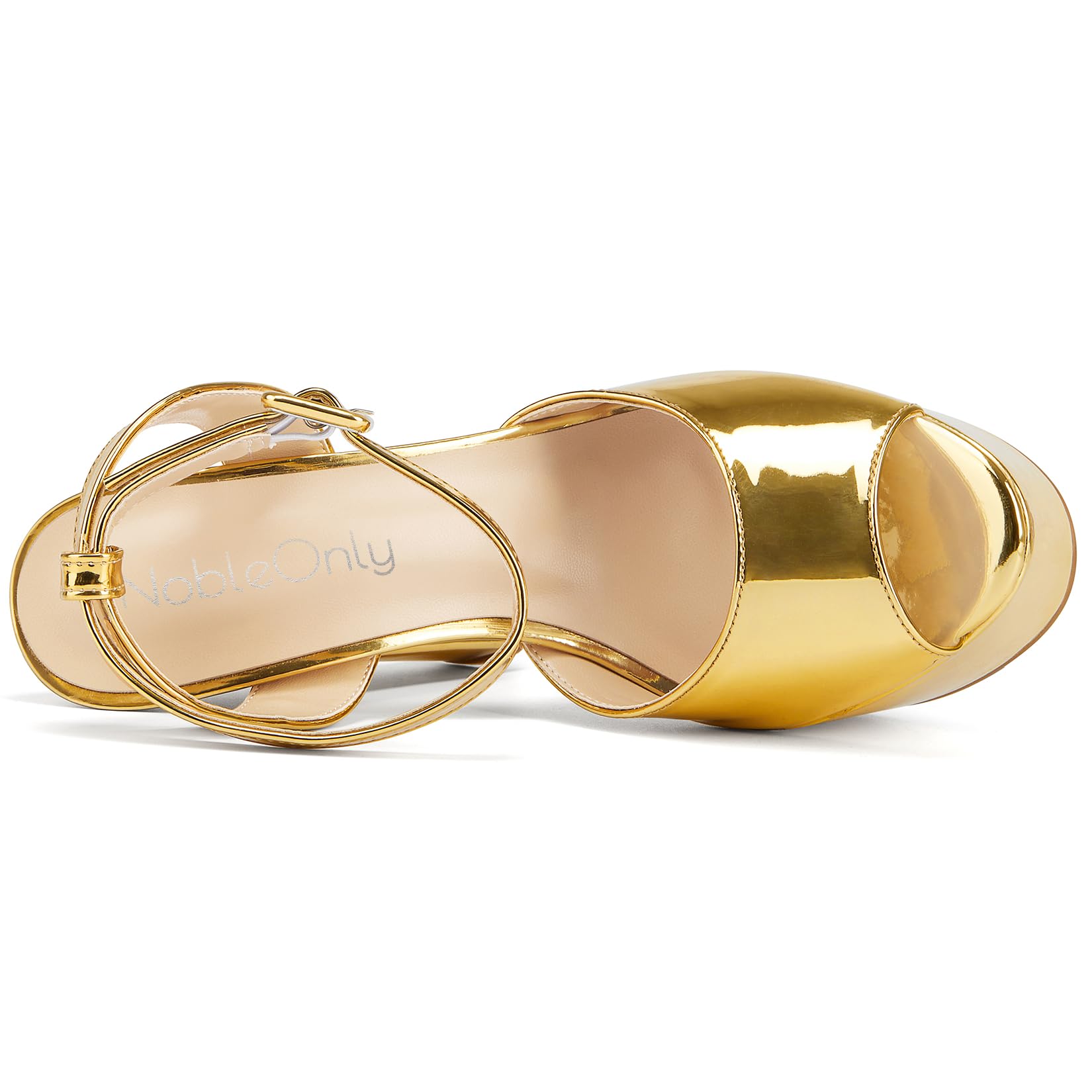 NobleOnly Womens High Block Platform Heel Peep Toe Ankle Strap Sandals Buckle Prom Dress Shoes 5.9 Inches Heels