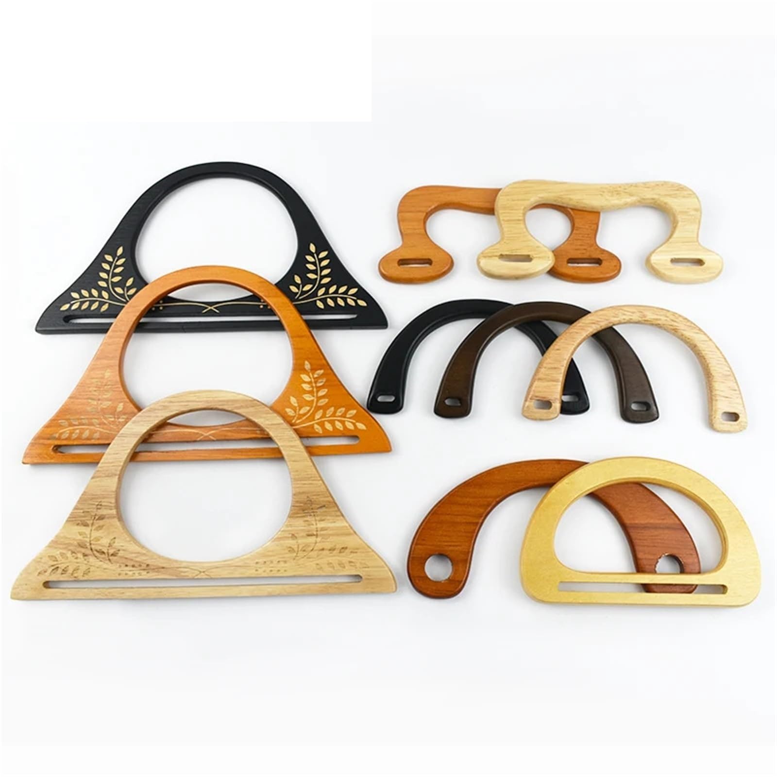 Bolso de 4 piezas con asas madera Para Bolsos | Marcos de monedero con cierre, manijas, piezas de repuesto, soportes de costura for billetera(LightCoff)