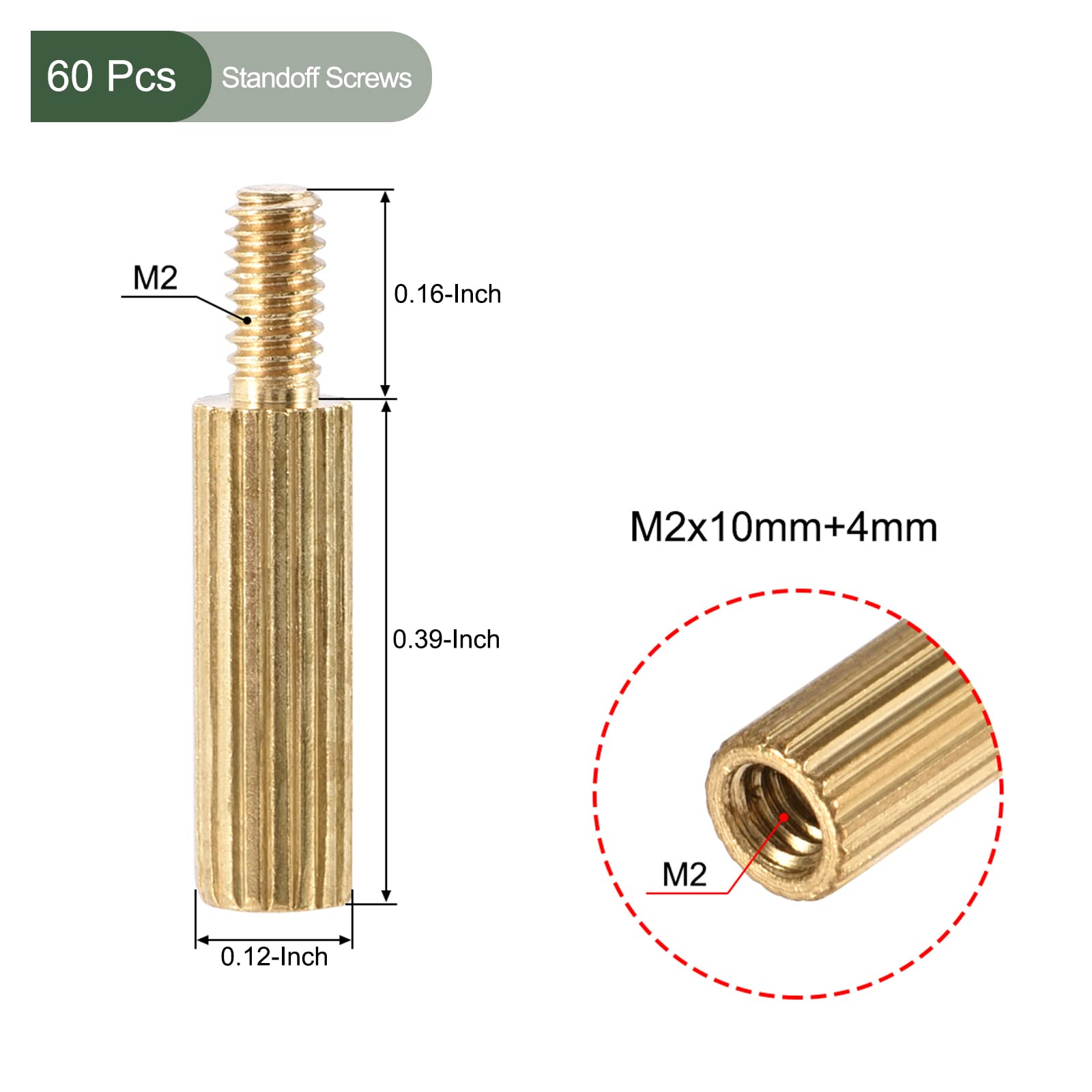 YOKIVE 60 Pcs M2 Standoff Screws, Brass Knurled PCB Standoffs, Keep Height Consistent, Great for Motherboard (Gold Tone, 10mm+4mm) - Image 2
