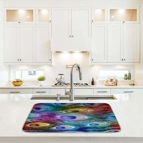 Miniatura 2 de Tapete de secado de platos de color pavo real prémium para encimera de cocina, tela de poliéster absorbente, respaldo antideslizante, ideal para