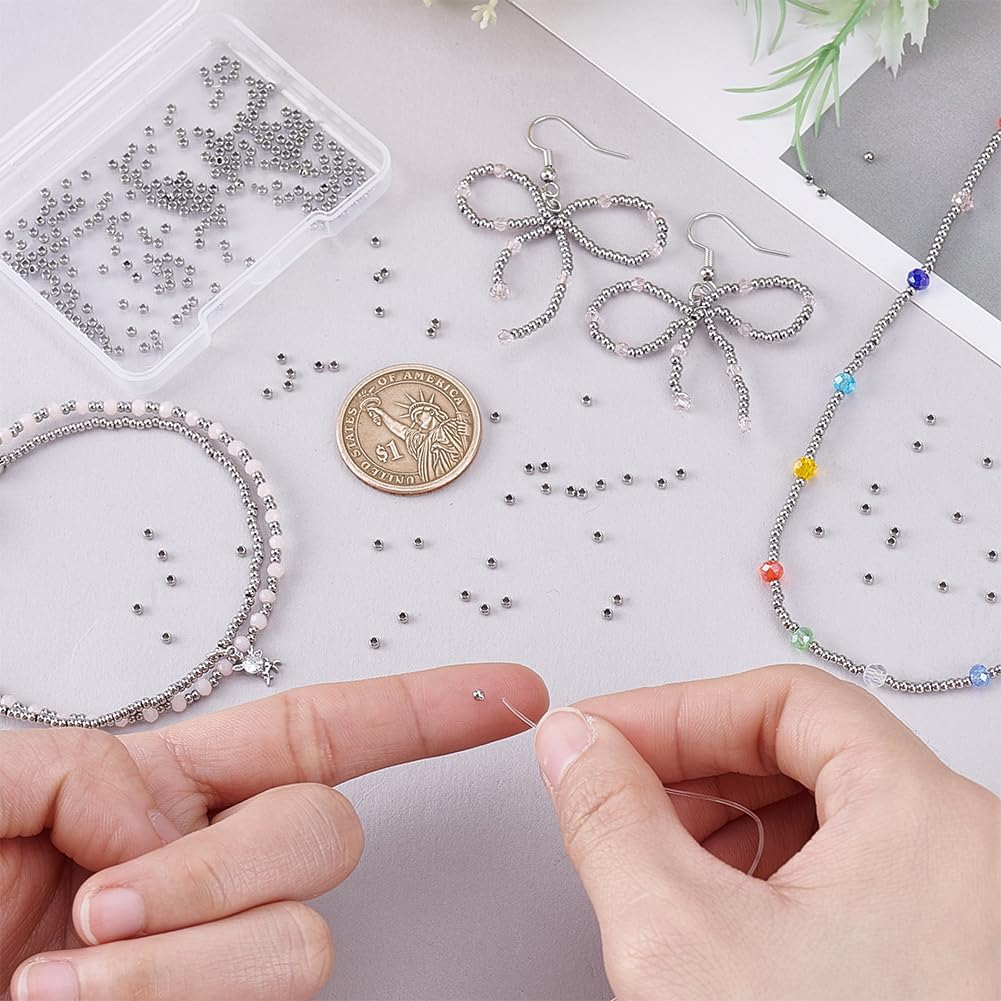 PH PandaHall 1000pcs Stainless Steel Beads 2mm Tiny Round Spacer Beads Rondelle Beads Metal Spacer Bead Small Smooth Beads Finding for Bracelet Necklace Jewelry Making Crafting, Hole 1mm - Image 2