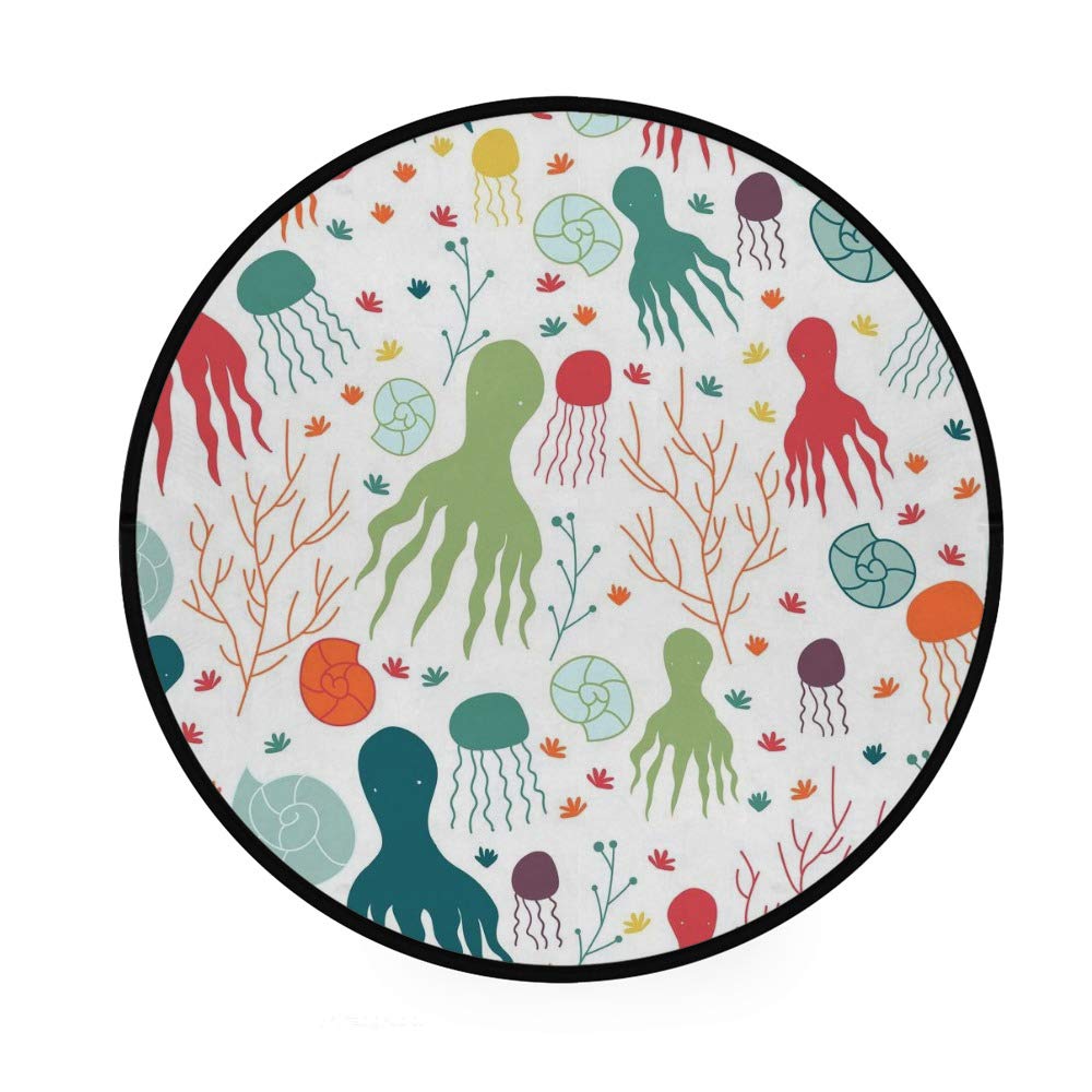 Paillasson rond cuisine et salon : tapis absorbant motif vie marine