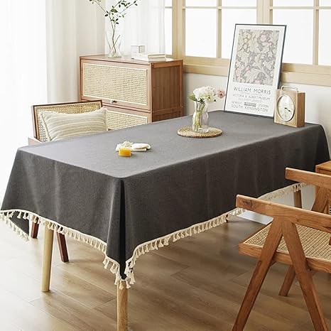 HOMETHREADS 7.25ft Table Cloth for 6 Seater Large Center Dining Table - Durable Eco-Cotton, Washable, and Perfect for Home, Garden, Hotel, and Restaurant | Pack of 1 (140cm x 220cm, Grey)