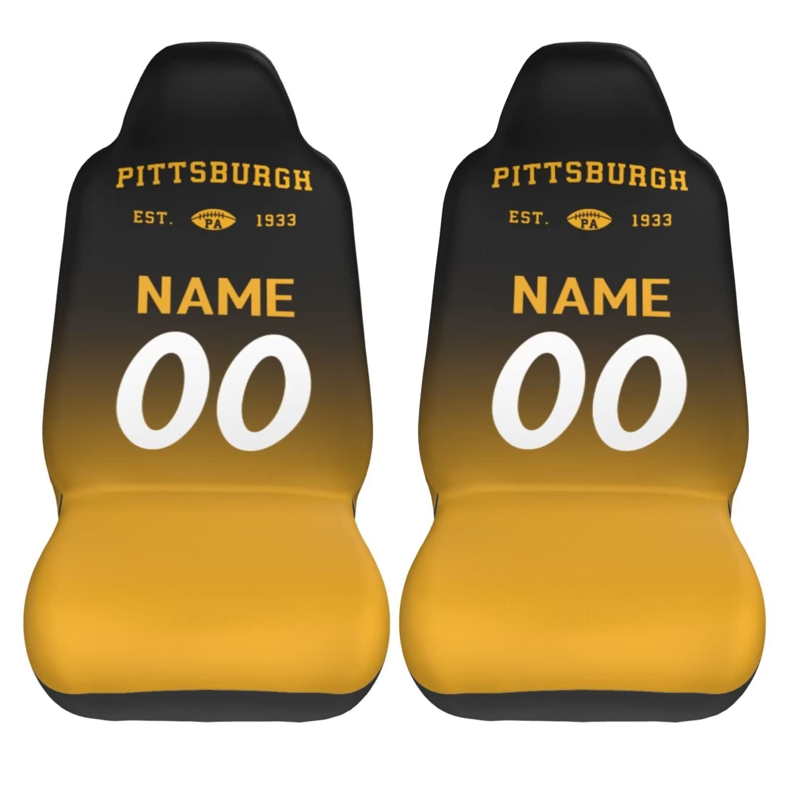 Custom Pittsburgh Car Seat Covers,Non Slip Thick Elastic Soft Car Accessories,Add Personalized Name and Number,Universal Size Fit Most Car, Truck, SUV, Van, 2PC.