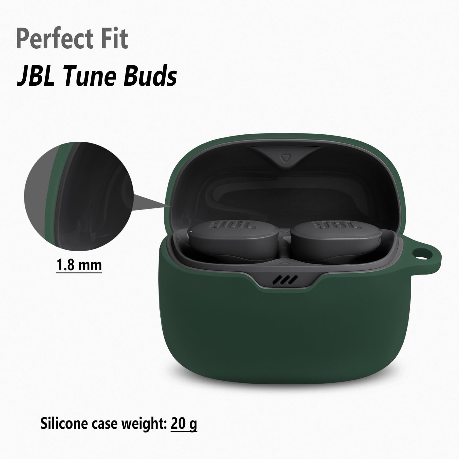 Geiomoo Silicone Case for JBL Tune Buds, Protective Cover with Carabiner (Emerald Green) image 2