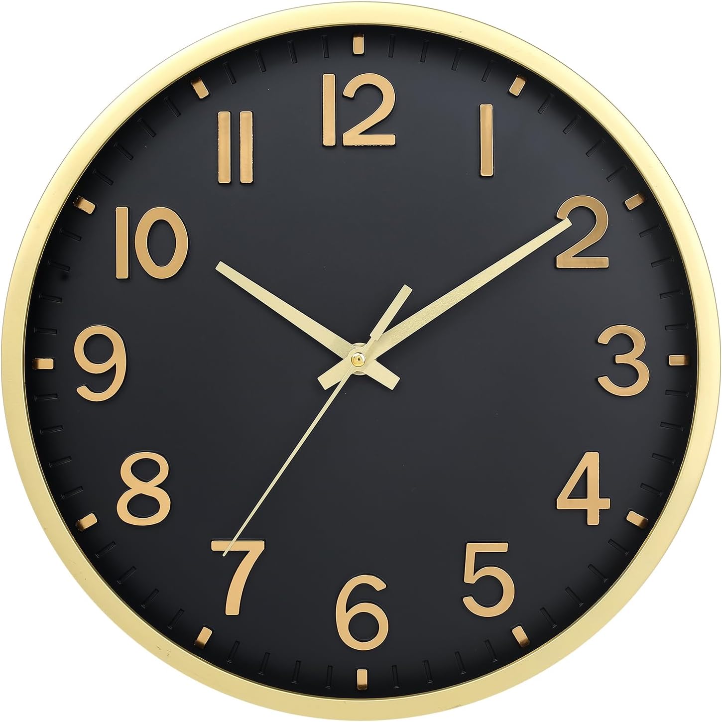 Wall Clock 10 Inch Silent Quartz Non Ticking Modern Design Quality Clock Decorative Interior Living Room Kitchen Bedroom Office(black gold)