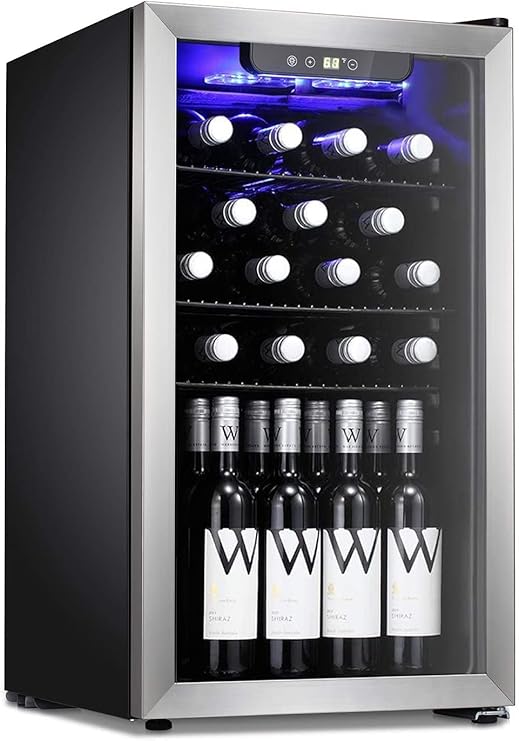 Antarctic Star 26 Bottle Wine Cooler/Cabinet Beverage Refigerator Mini Fridge Small Wine Cellar Soda Beer Bar Quiet Operation Compressor Freestanding Clear Glass Door for Office/Dorm, 3.2Cu. ft