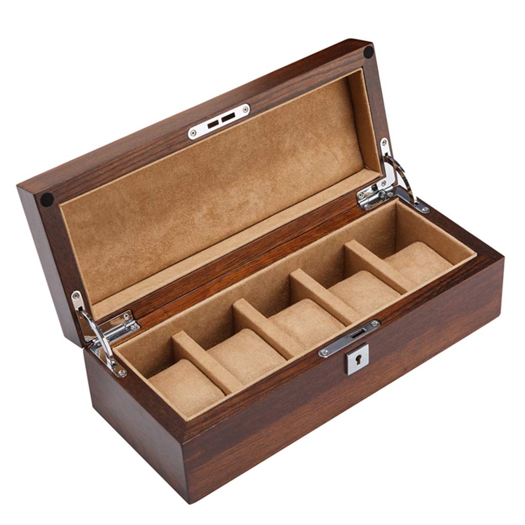 ANVLOJRIH 5 Grid Watch Jewelry Display Storage Box Case Bracelet Organizers Display Boxes with 5 Removable Cushions and Metal Clasp for Men/Women