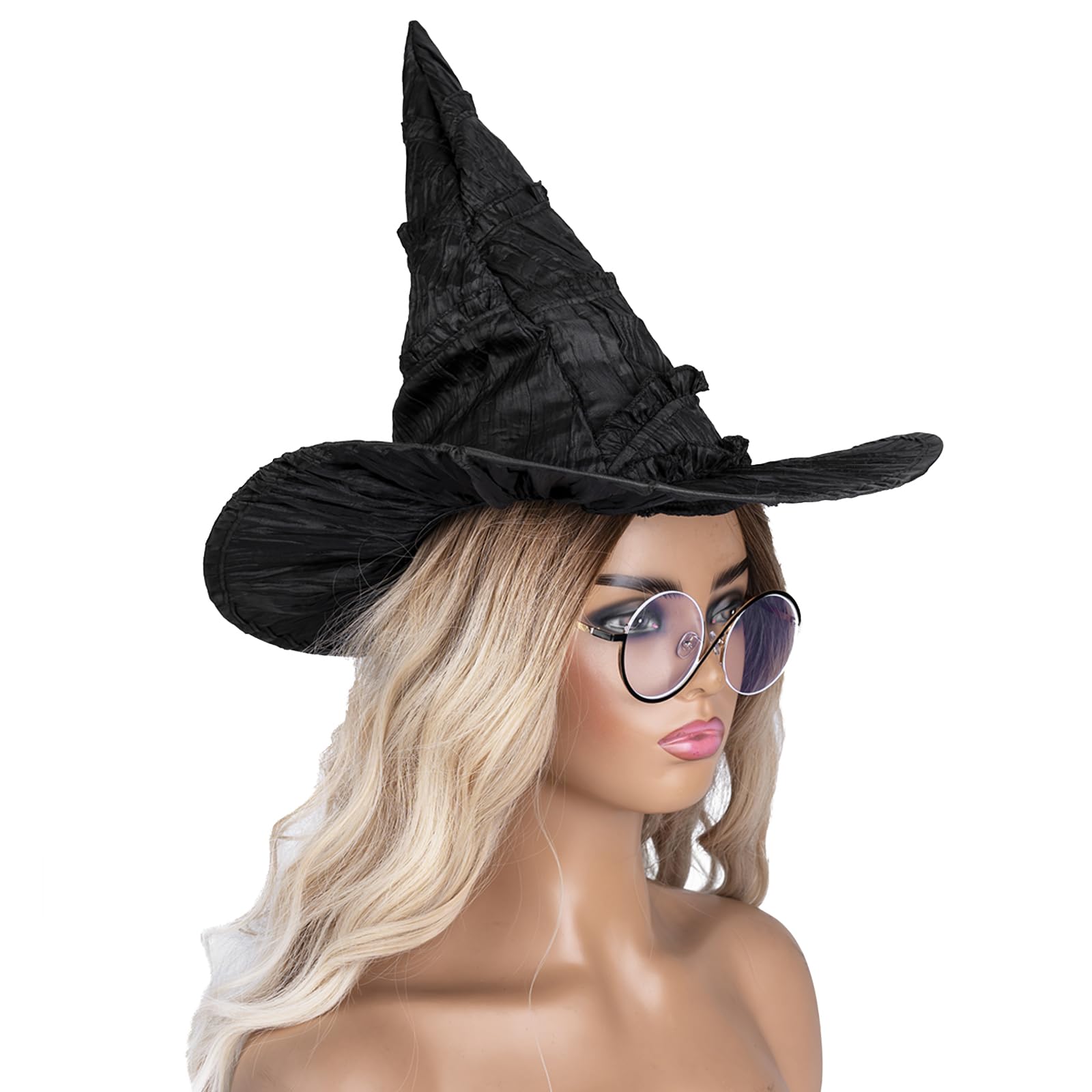 FVCENT Witch Hat Set Glasses Green Gloves Striped Knee High Socks Costume Accessories Movie Halloween Carnival Cosplay Party Props (4 Set Black++Green) - Image 2