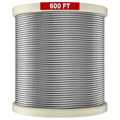 LuckIn 1/8 inch Aircraft Wire Rope T316 Stainless Steel, 600FT, 7 x 7 Strands Construction with Cable Cutter for Cable Railing, Balustrade DIY, Decking, Clothes Line, Winches