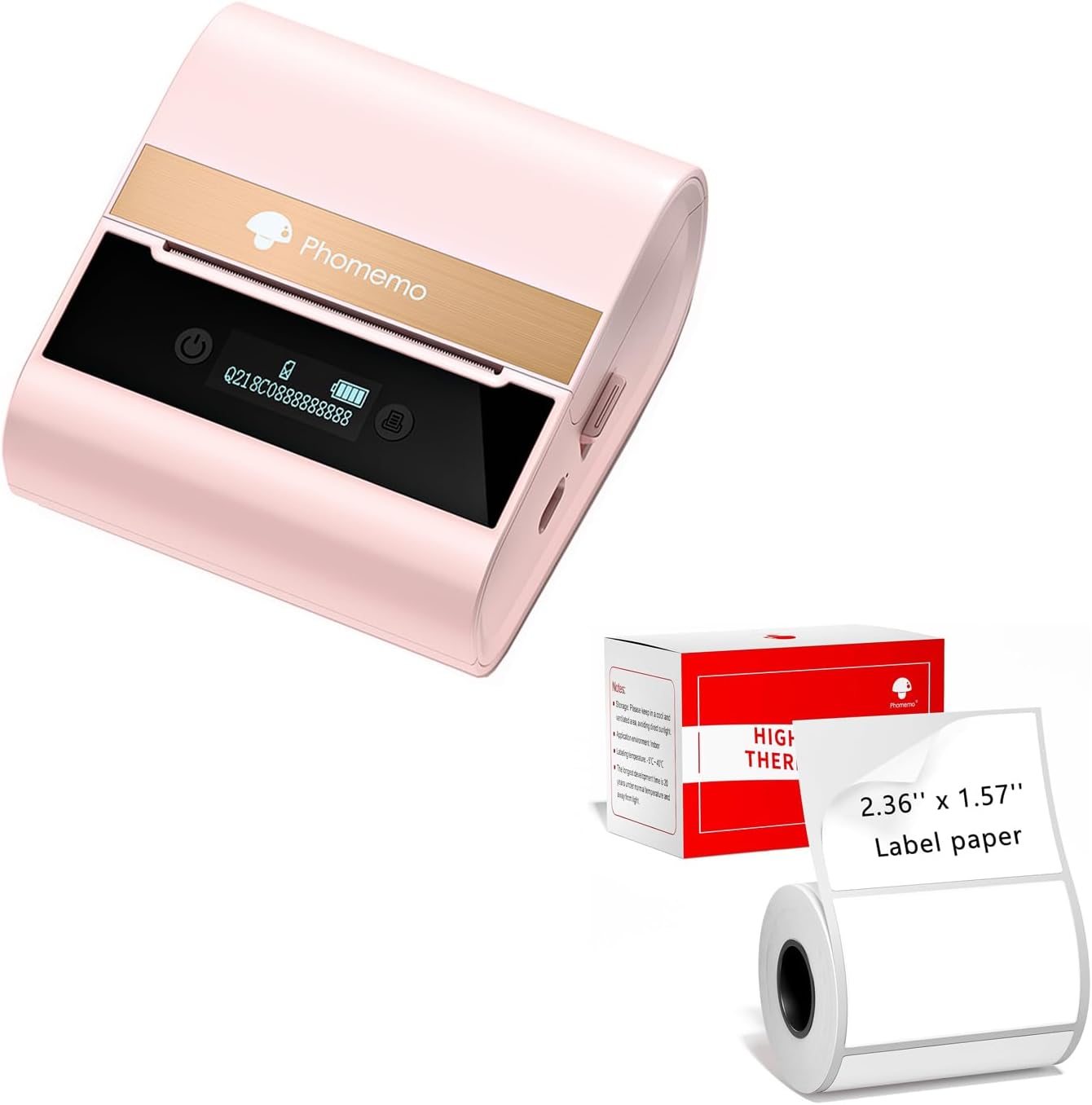 Phomemo-M260 Label Maker 3 Inch 80mm Bluetooth Thermal Label Printer with White Thermal Label Paper 2.36" X 1.57" (60mm X 40mm)-Pink