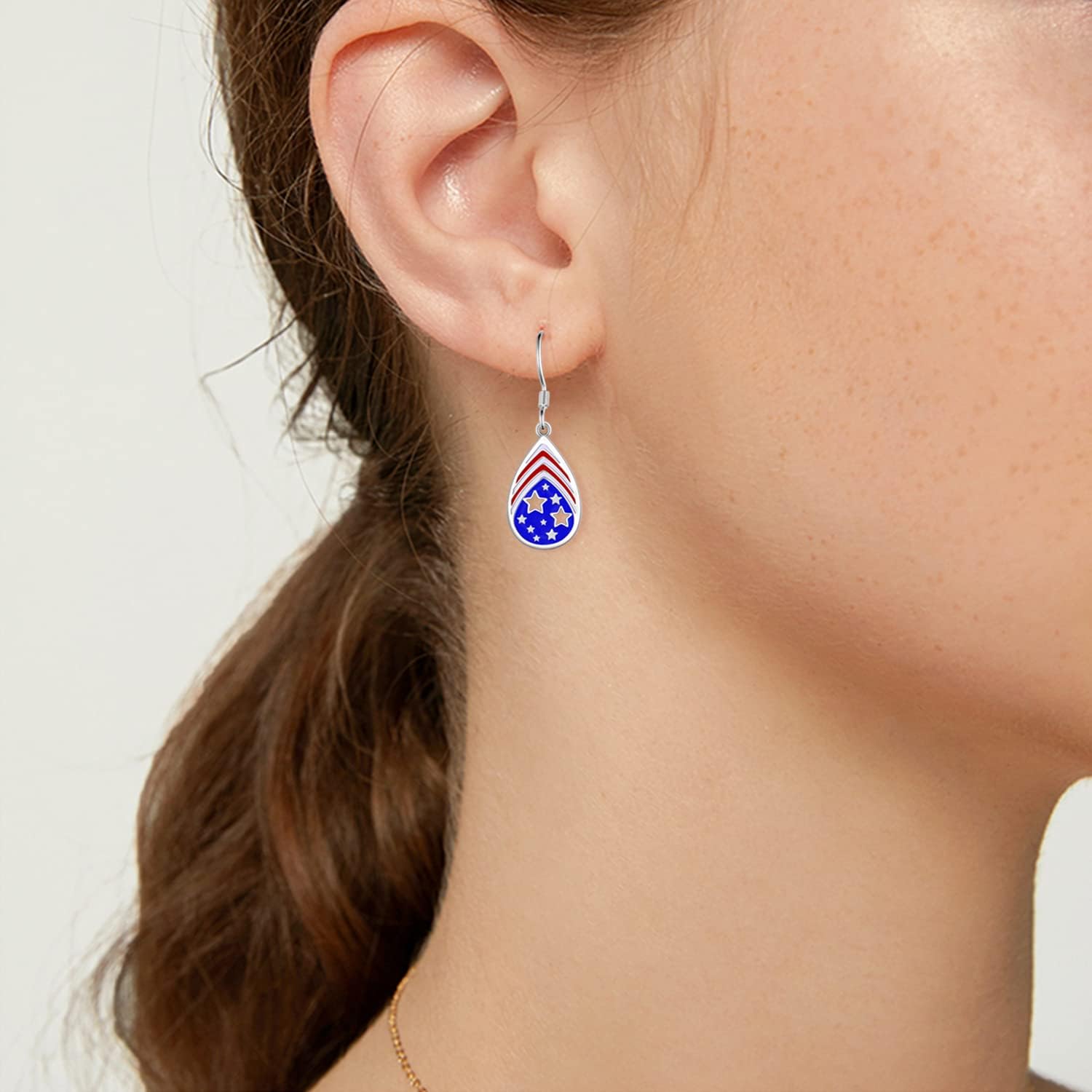 4th of July Earrings American Flag Earrings 925 Sterling Silver Patriotic Drop Dangle Earrings Jewelry Gift for Women - Image 3