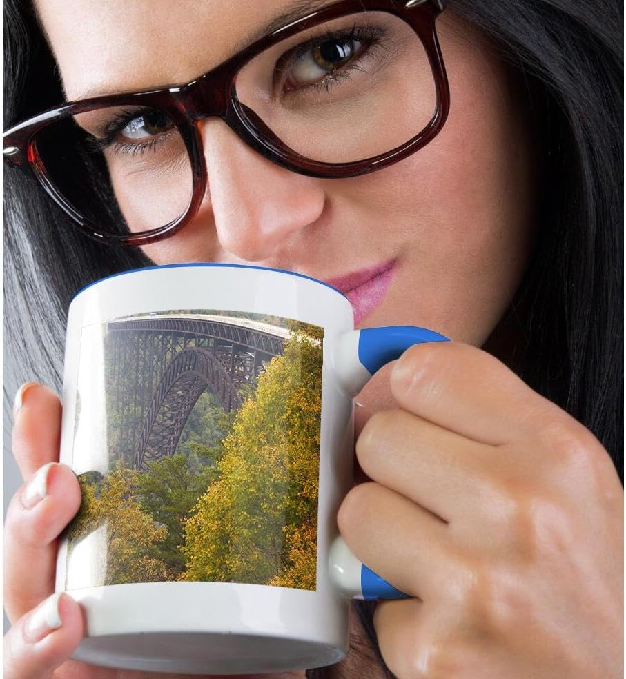 Miniatura 2 de 3dRose Wv New Gorge National River Bridge-US49 WBI0062-Walter Bibikow - Taza de dos tonos, 11 onzas, azulblanco