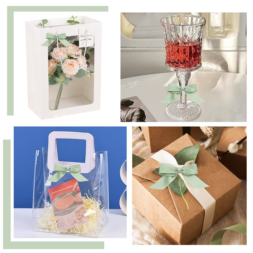 arricraft 60 Pz Salvia Verde Raso Nastro Fiocchi, Poliestere Autoadesivo Bows Pre-Tied Green Bows Bulk per Artigianato Regalo Wrap Festa di Matrimonio Decorazione