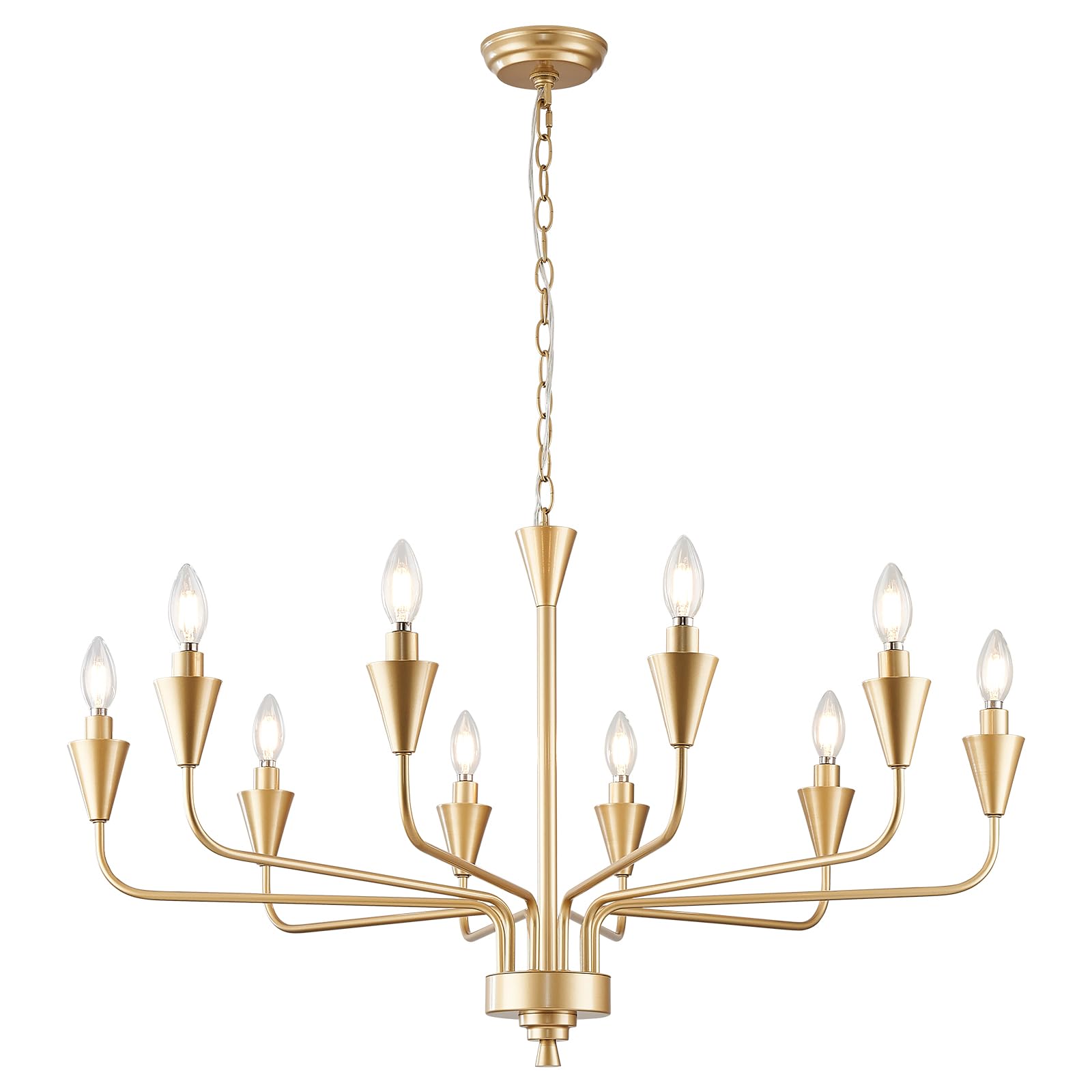 Poemoon 36in Gold Chandelier 10-Lights Modern Metal Lighting Candle Chandeliers for Dining Room Living Room Bedroom Kitchen Over Table, E12