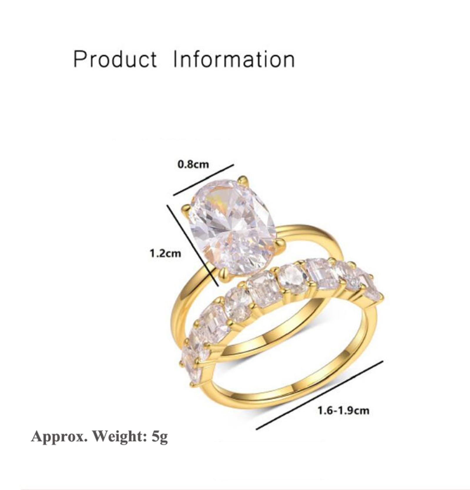 Pierścionek zaręczynowy, złoty moissanite, pierścionek damski, białe złoto, 2 sztuki, z moissanitem 4,5 ct, możliwość układania w stos, prawdziwe złoto