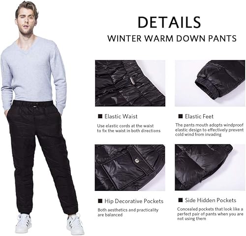 Miniatura 4 de Pantalones de Invierno para Hombre Cálidos y Sueltos de Utilidad con Relleno de Plumón, Pantalones de Nylon de Cintura Alta y Compresión para la