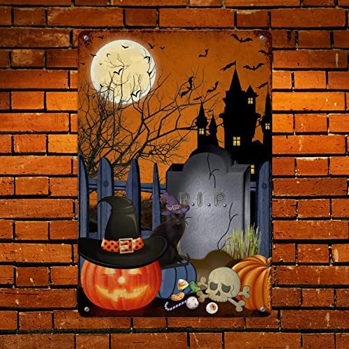 Plaque métal Halloween déco murale rétro sorcière chat noir - 7