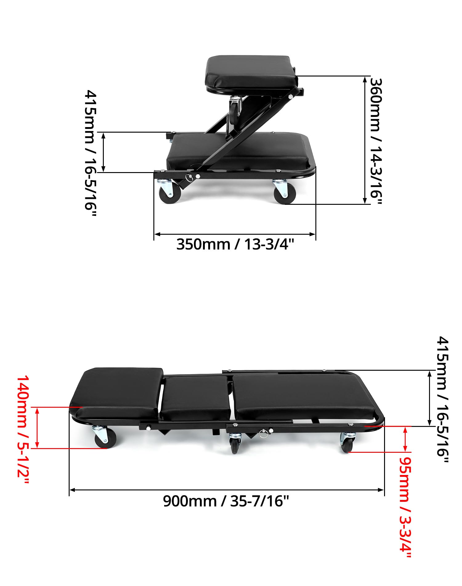 QWORK® Deska do warsztatu samochodowego, stołek warsztatowy z deską do krojenia, z kółkami obrotowymi 360°
