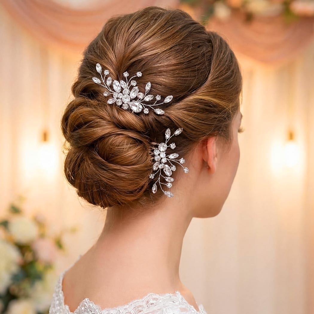 Unicra Bride Silver Wedding Hair Comb Rhinestone Bridal Headpiece Sparkly Crystal Hair Accessorie for Women and Girls (A-Silver)