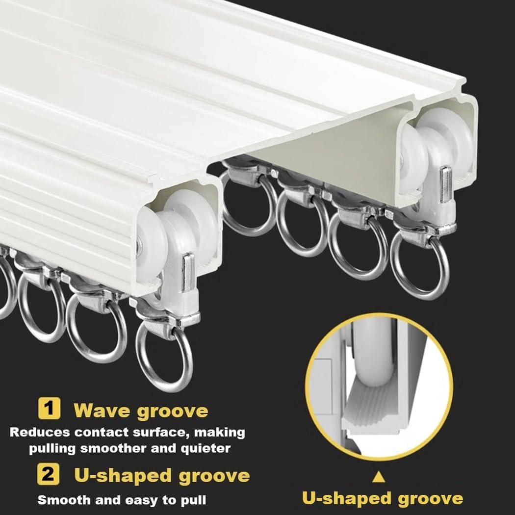 Ceiling Track For Curtains 70-600cm Heavy Duty Ceiling Curtain Track For Living Room/Bedroom/Shower/RV Curtain Rail Set With Track Curtain System(White,145CM (4.7FT))