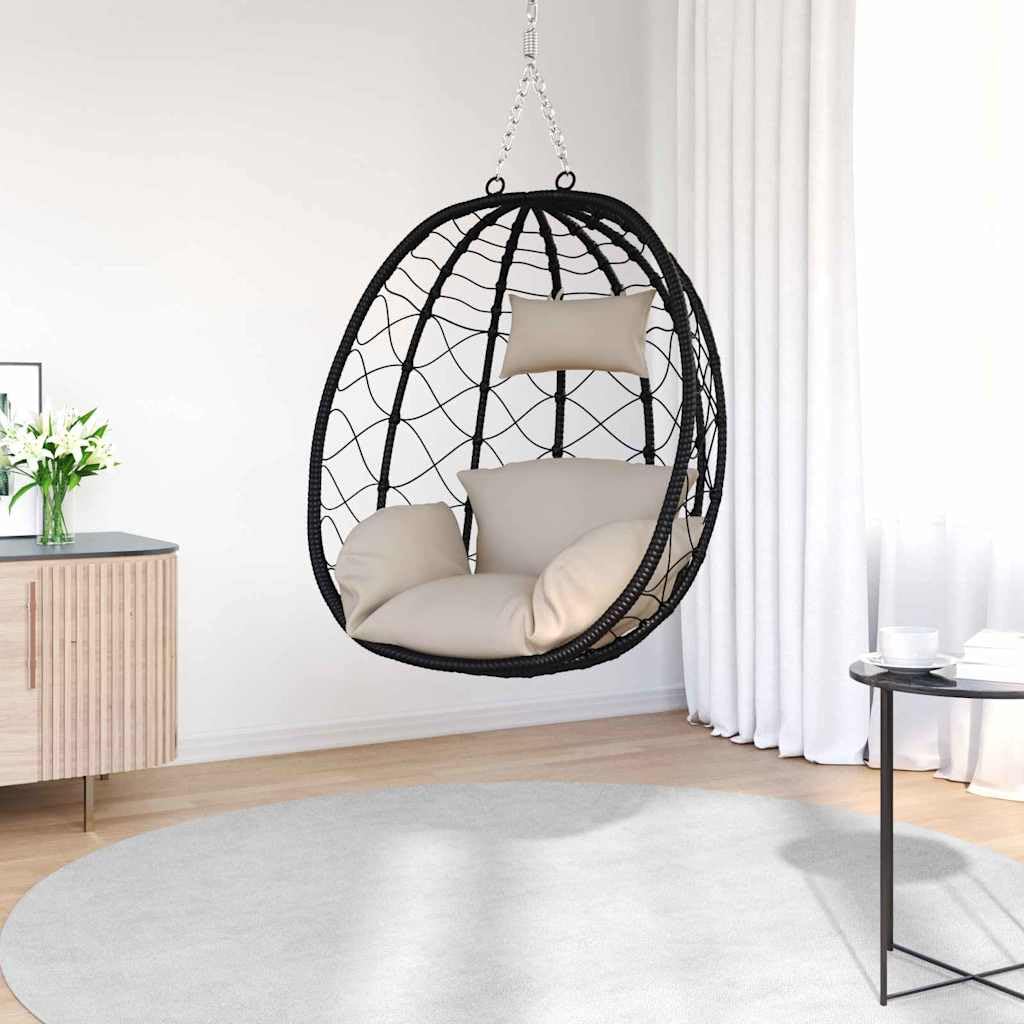Wiszący fotel jajeczny w kolorze szarobrązowym (taupe), 91,5 x 54,5 x 107 cm, wykonany z polirattanu ze składanym wzorem, do salonu, na balkon lub do ogrodu