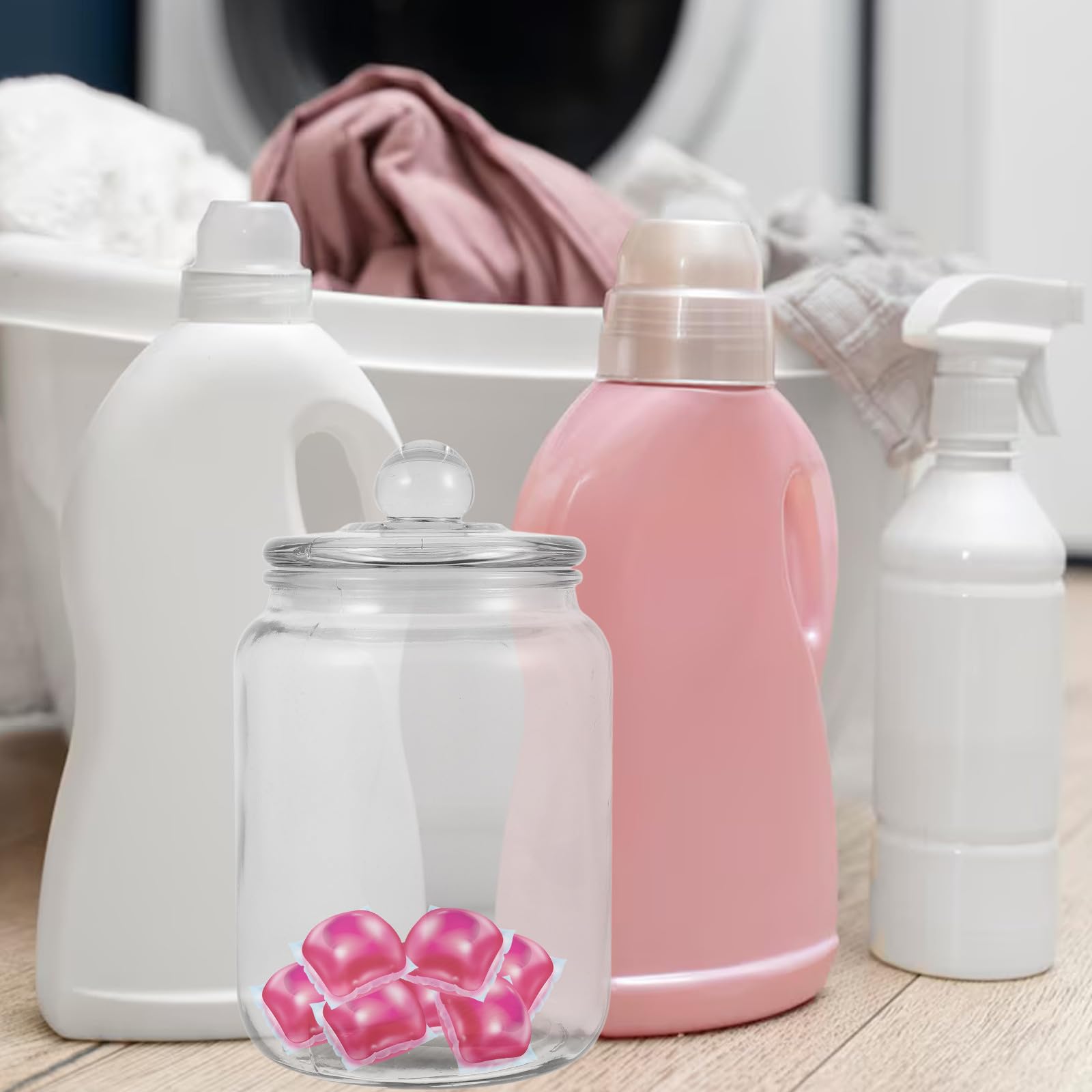 Toyvian Przezroczysty Szklany Pojemnik Do Przechowywania Proszku Do Prania i Pereł Zapachowych Organizer z Pokrywą Pojemnik Wielofunkcyjny Detergenty