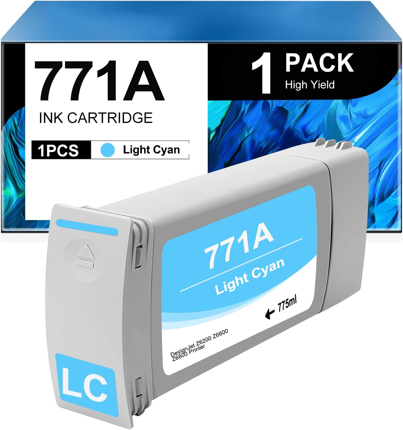 771 771A Light Cyan Ink Cartridge 775ml for DesignJet Z6200 Z6600 Z6610 Z6800 Z6810 Series Printer | Premium Pigment for Photo & Fine Art | Replaces B6Y20A(1 Pack)