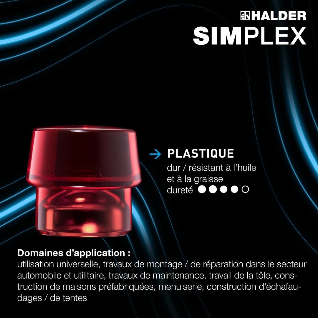 Maillet SIMPLEX, Caoutchouc chargé/plastique; avec boîtier en fonte malléable et manche en bois | D=40 mm | 3026.040