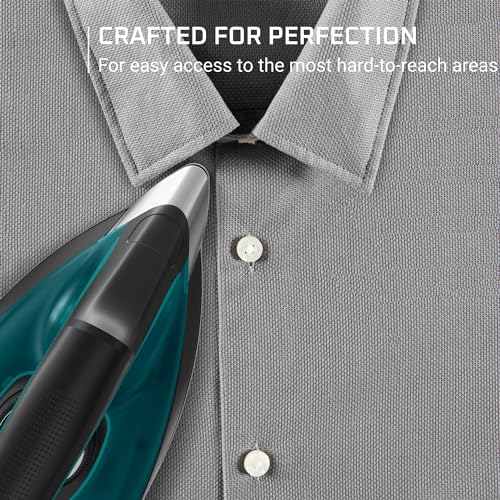 Rowenta Iron for Clothes, High Pressure Steamer Iron with Boiler System, 400 Steam Holes, Vertical Steaming, 37oz Tank, Stainless Steel Soleplate, Auto-Off 1800 watts, Black Green, DG7626 - Image 6