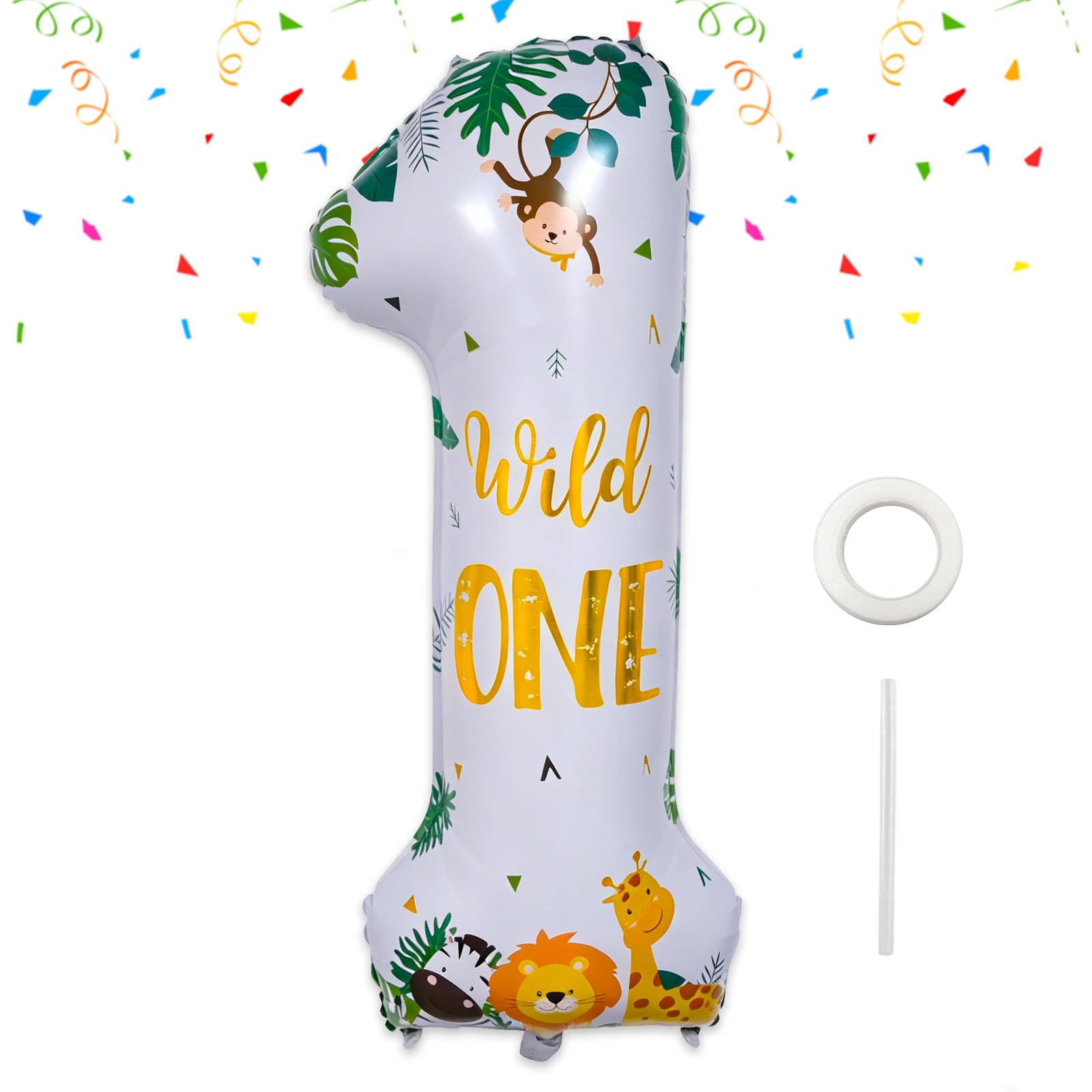 Wild One Birthday Decorations, Wild Animal Number 1 Balloon, 40'' Wild One Balloon, Jungle Safari Theme 1st Birthday Decorations
