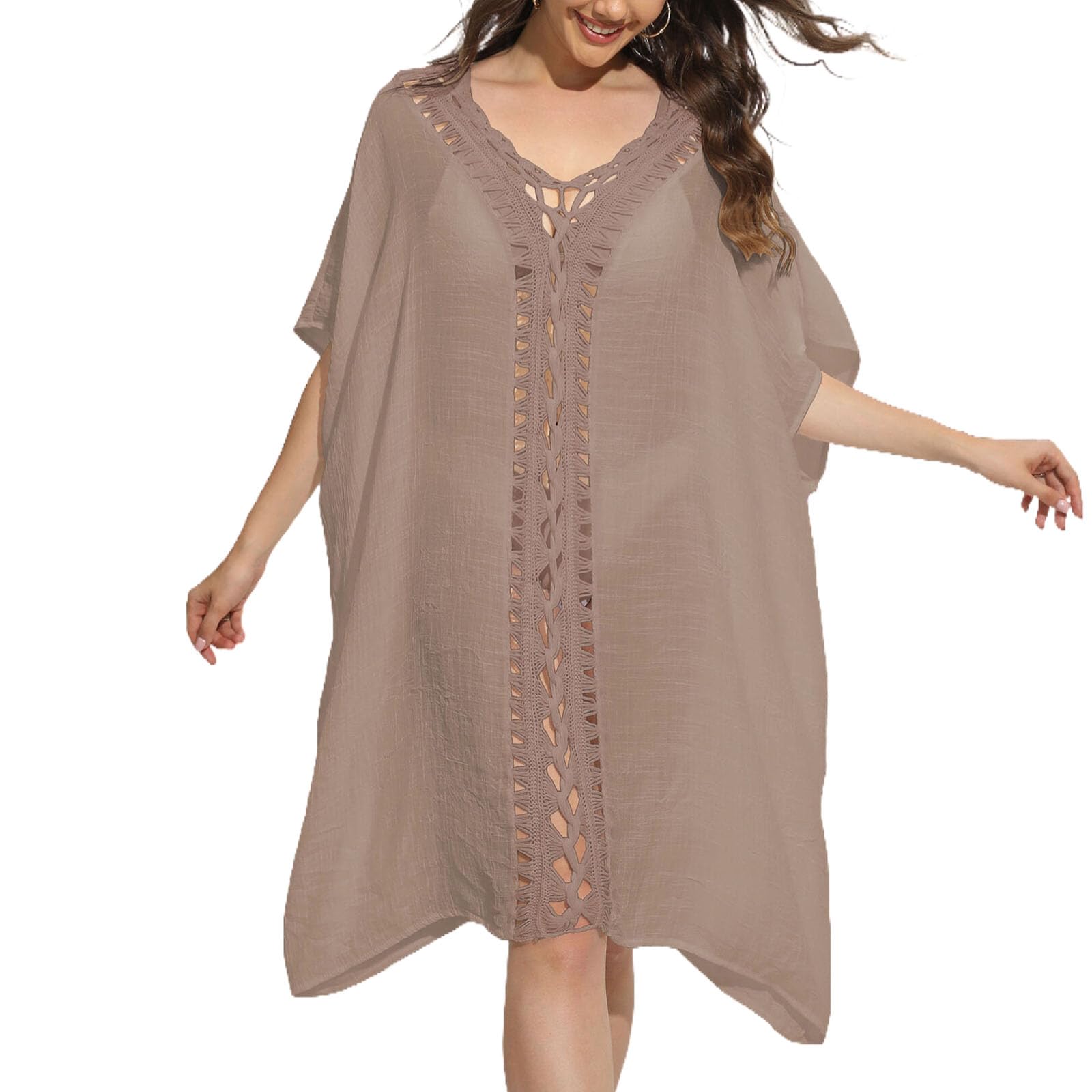Baynetin Bikini Cover Up Mujer Sexy Vestido de Playa Traje de Baño Cubrir Ropa de Baño Suelto Vestido Cuello en V, Pareos y Camisola de Playa Hueco