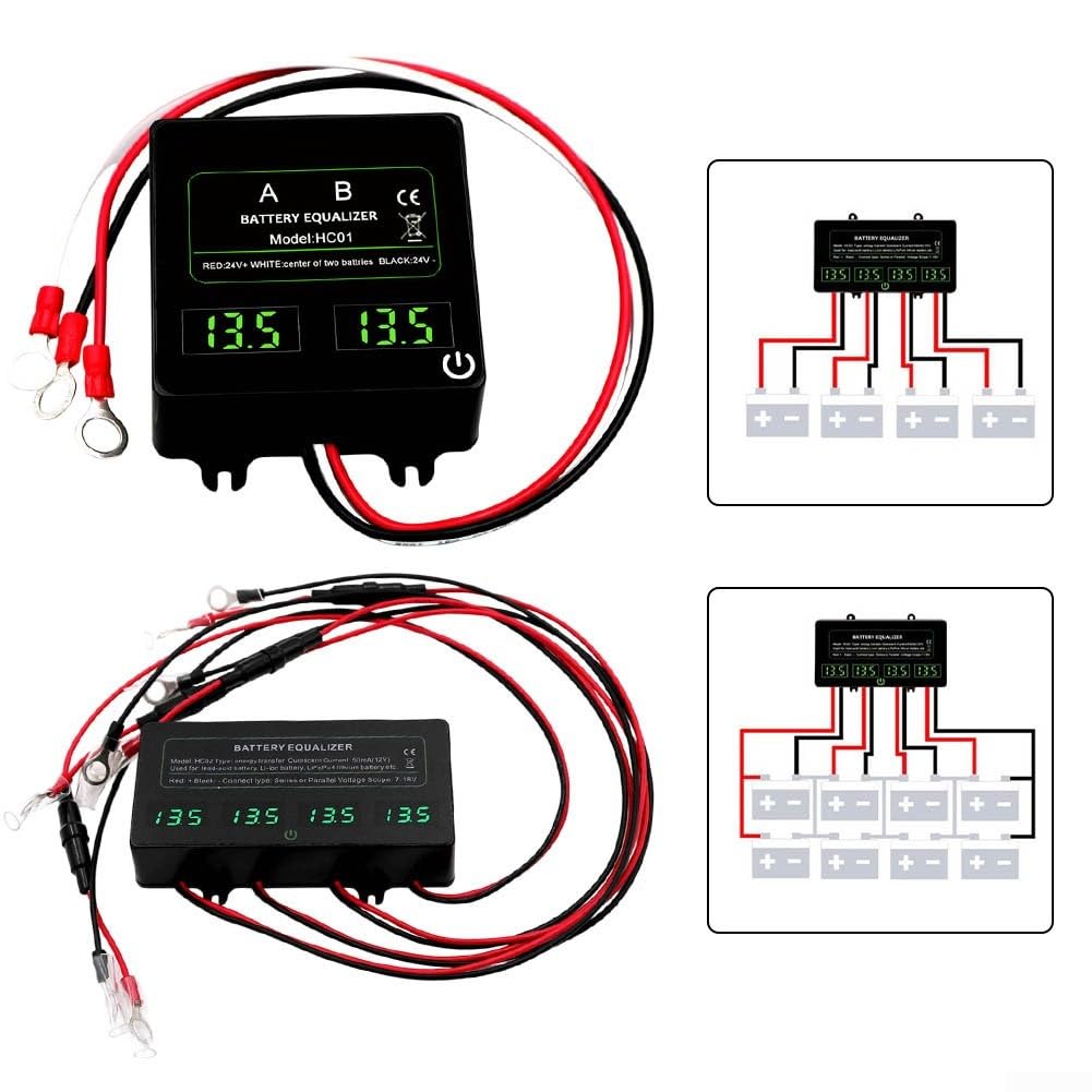 HC01 Touch Balancer Equalizer 24 V pour 2 x 12 V plomb-acide et pour batteries Lifepo4 avec protection contre l'inversion de polarité 70 x 70 mm (HC01-SW)