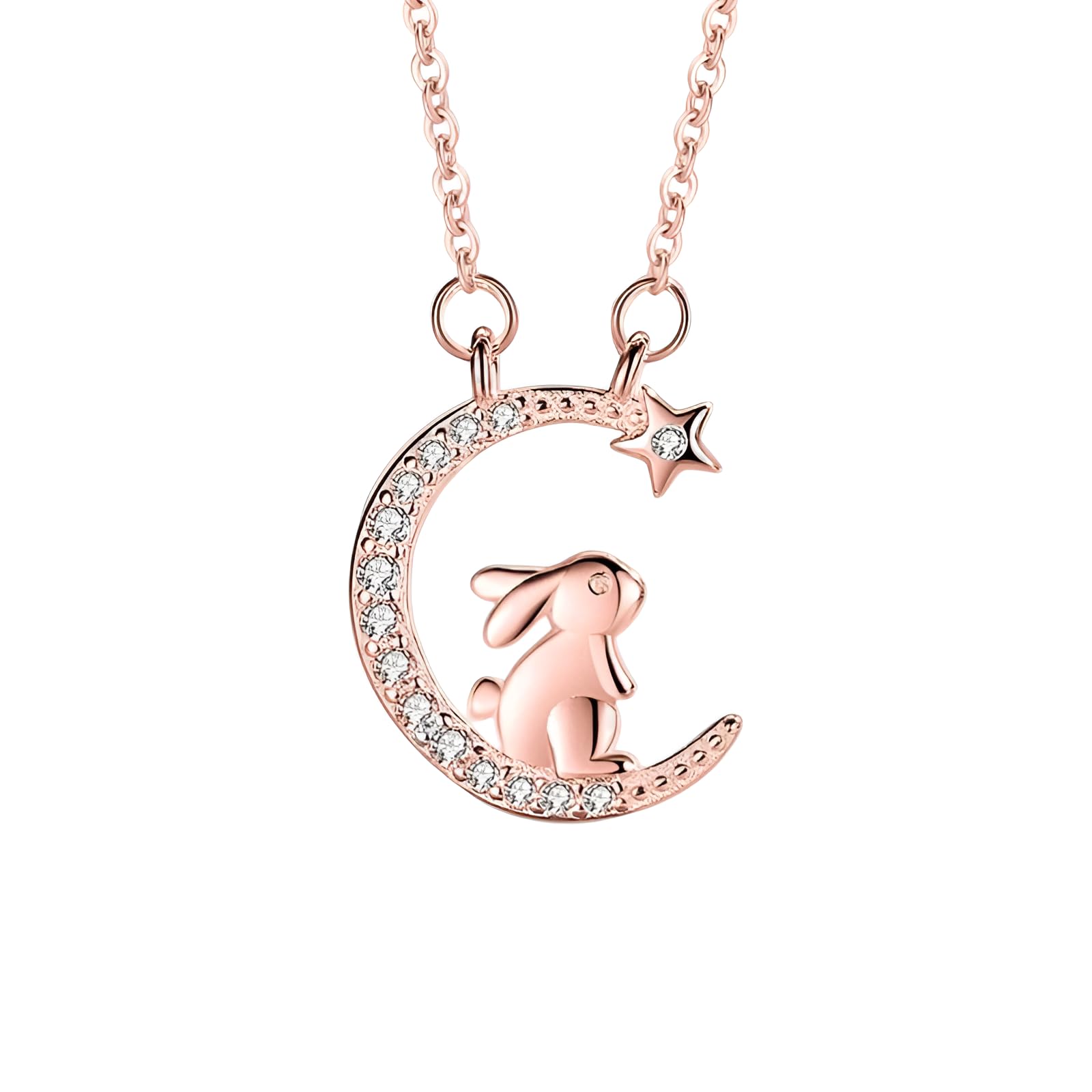 Collier pendentif lapin et lune en argent, un cadeau d'amour unique